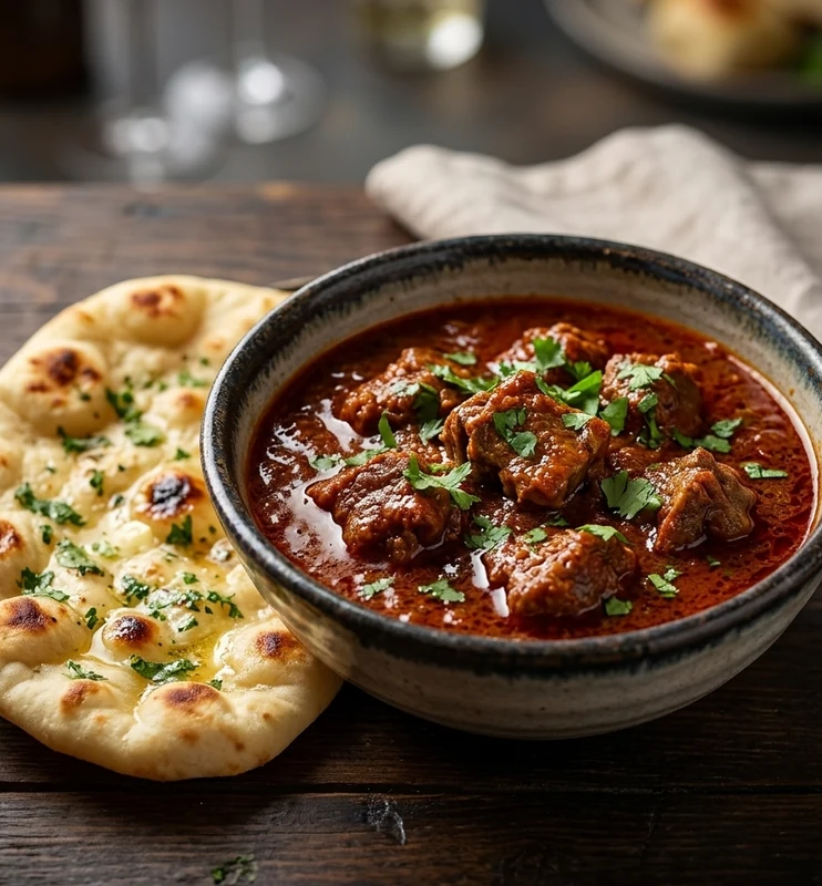 Lamb Vindaloo with Butter Naan at Virunthu, southeast Calgary