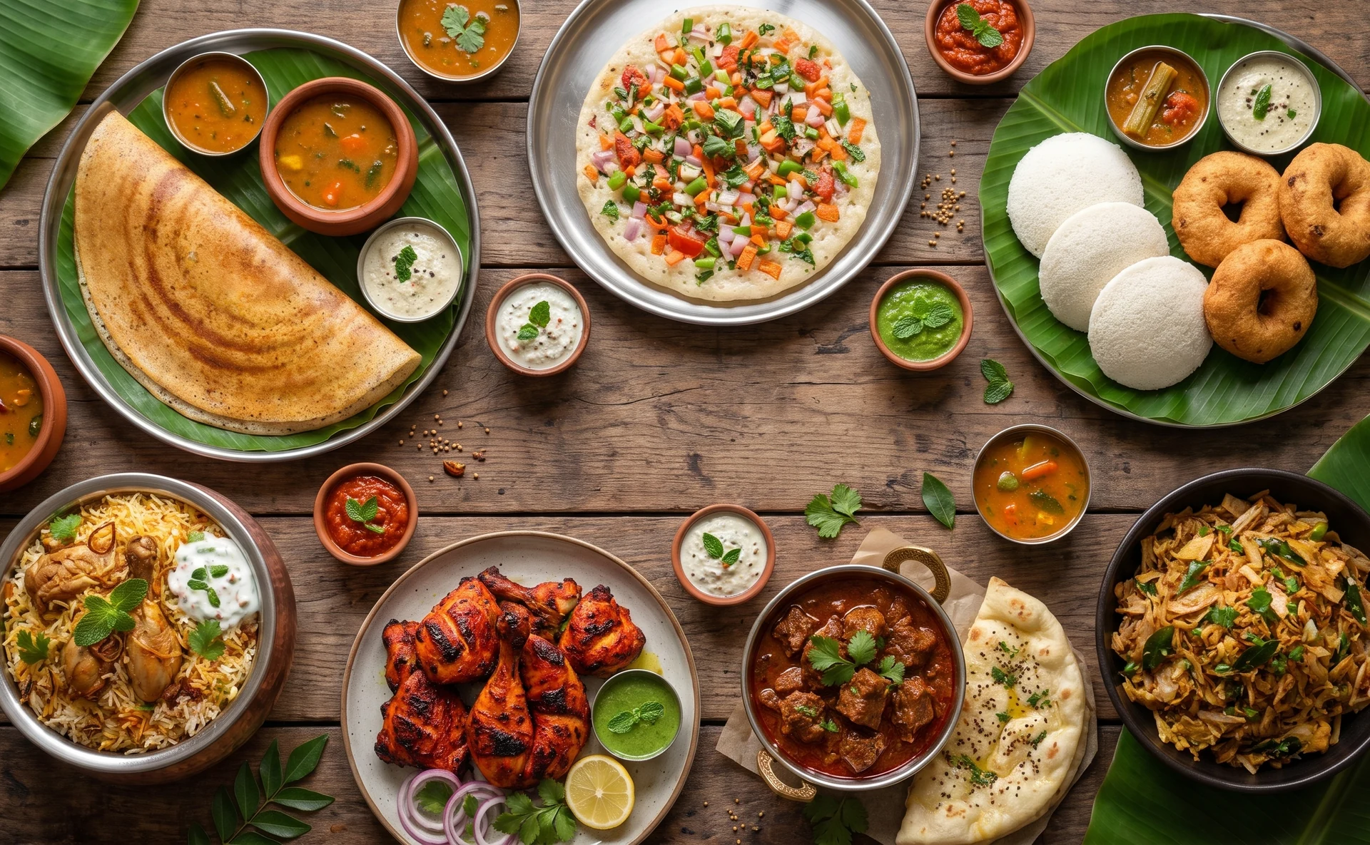 A spread of dishes from the Virunthu South Indian menu in Calgary SE