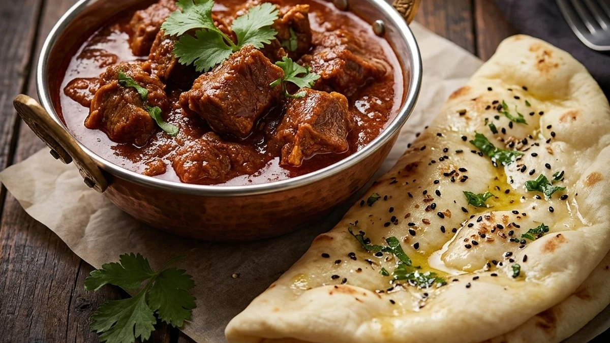 Lamb Vindaloo with Butter Naan at Virunthu, South Indian restaurant on 52 Street SE, Calgary