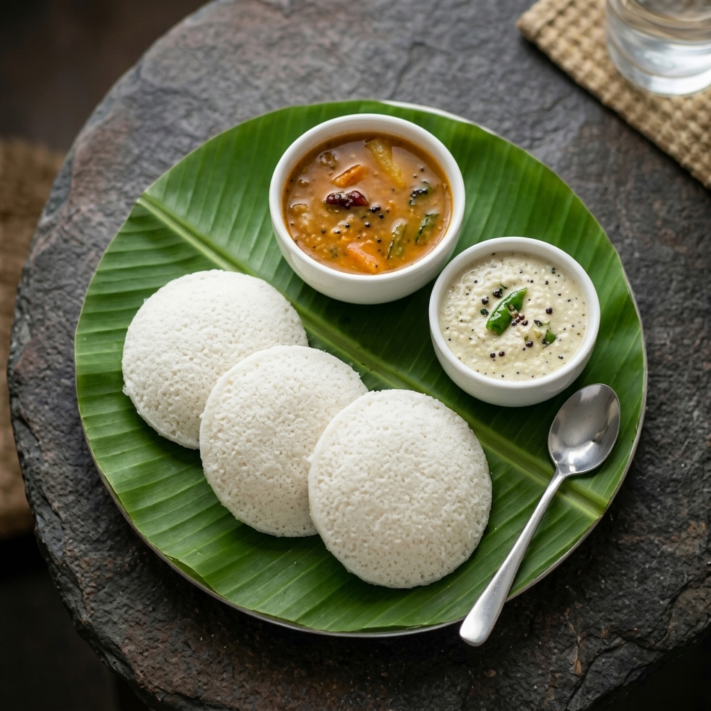 Idli, a South Indian breakfast favourite at Virunthu near Marlborough, Calgary