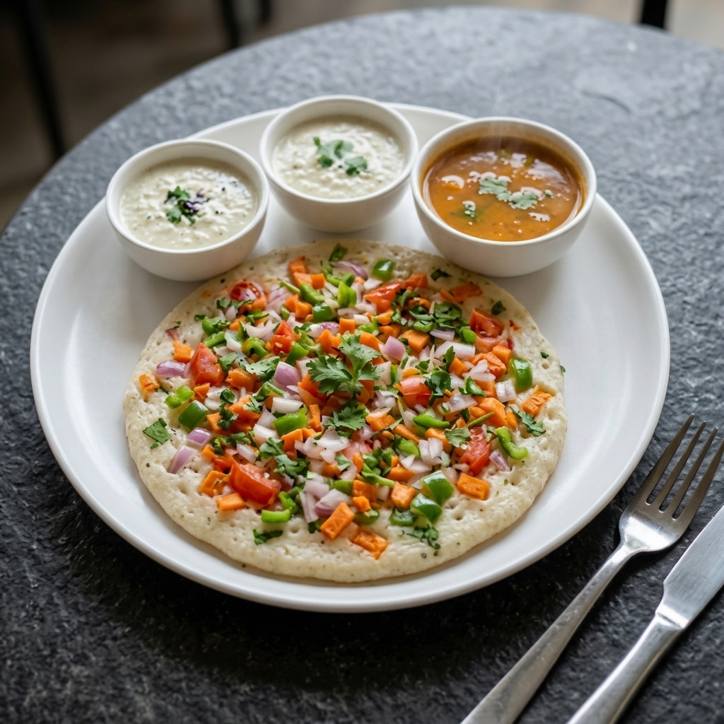Mix Veg Uthappam, vegetarian South Indian uthappam at Virunthu, Calgary SE